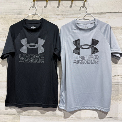 Under Armour T-Shirt Boys YS Black Grey Camo Logo Activewear EUC0