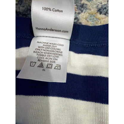 Hanna Andersson Pajama Set Women Medium Navy Blue Striped Organic Cotton EUC2