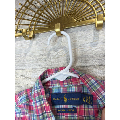 Ralph Lauren Button Down Shirt Boys 4T Red Blue Plaid Preppy EUC2