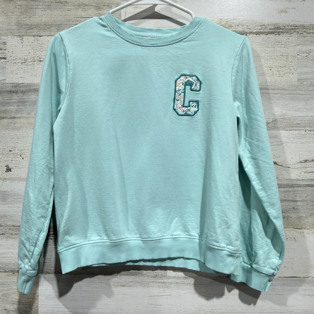 Pique Nique Sweatshirt Girls 14 Aqua Blue Floral C Patch Preppy *Flawed0