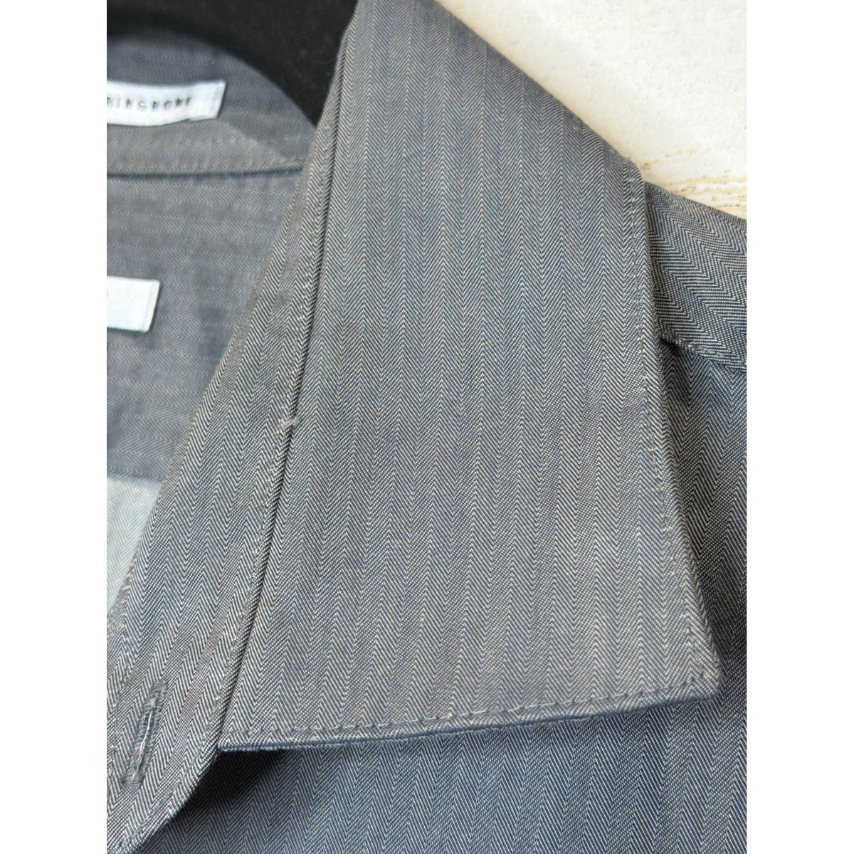 Van Heusen Dress Shirt Men 17 34/35 Grey Royal Herringbone Regular Office EUC2