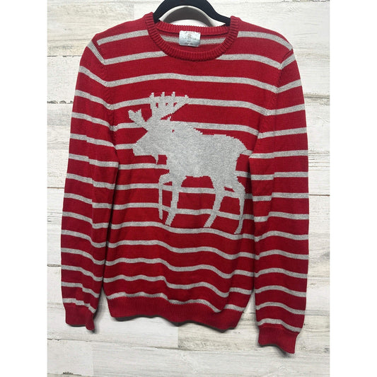 Class Club Sweater Boys 18-20 Red Striped Moose Elbow Patches EUC0
