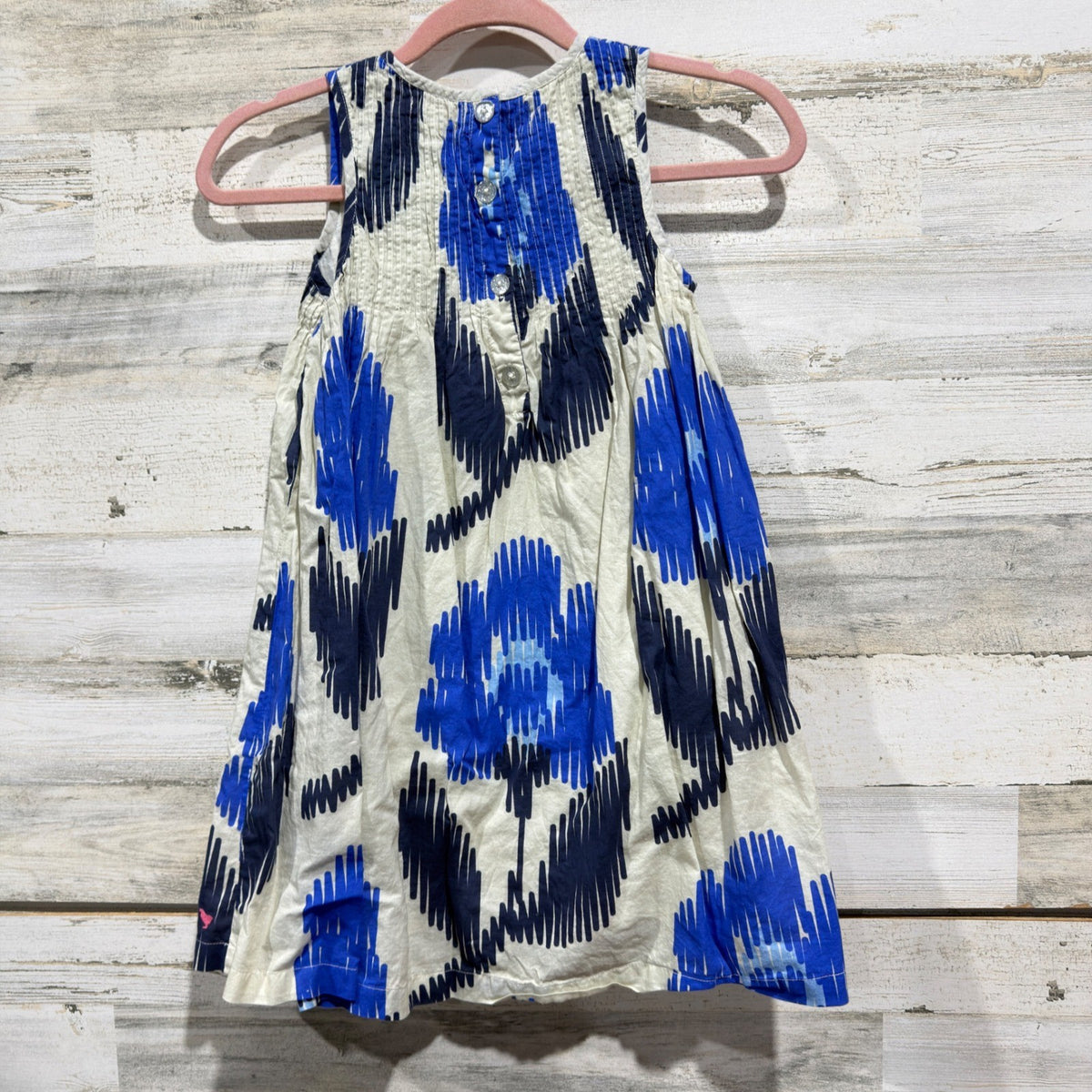 Pink Chicken Jaipur Dress Girls 8Y Blue White 100% Cotton Ikat Floral Boho EUC4