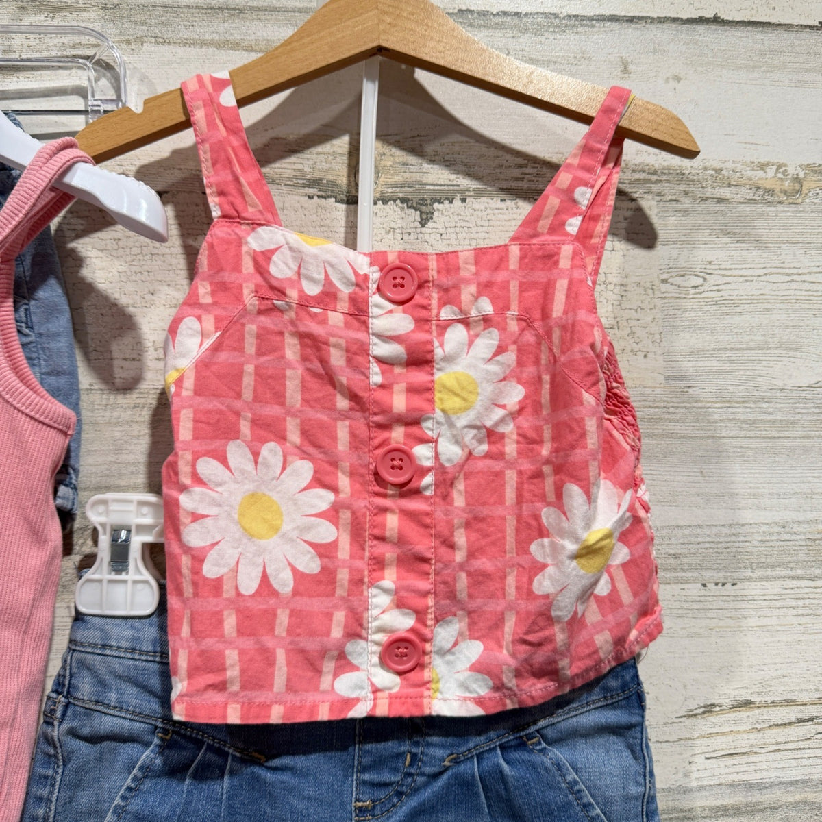 OshKosh Wonder Nation Tops Shorts Bundle Girls 4/5 Pink Floral Denim Flawed*3