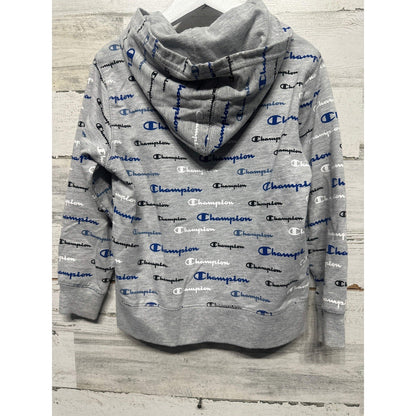 Champion Hoodie Boys 6 Gray All Over Script Logo Print EUC2