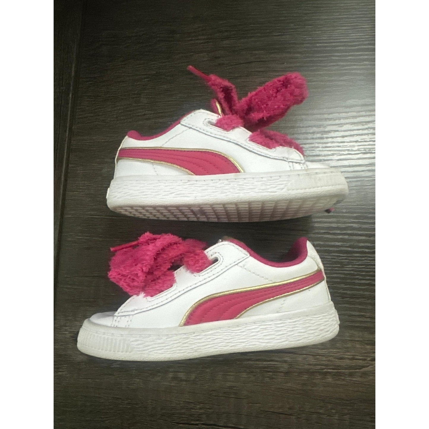 Puma Basket Sneakers Girls Size 8 Toddler White Pink Fluffy Unicorn Shoes3