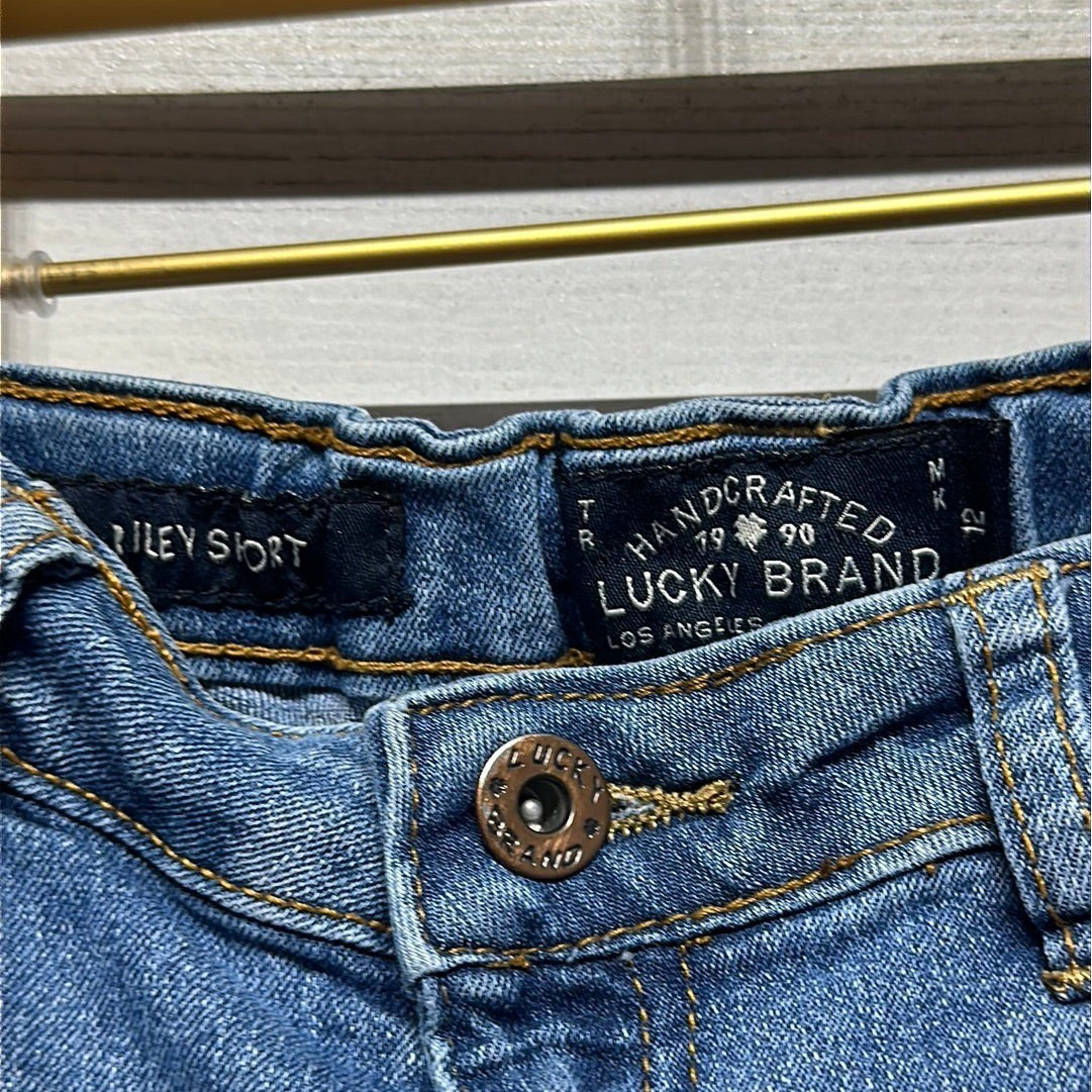Lucky Brand Riley Shorts Girls Size 12 Blue Denim Adjustable Waist Boho1