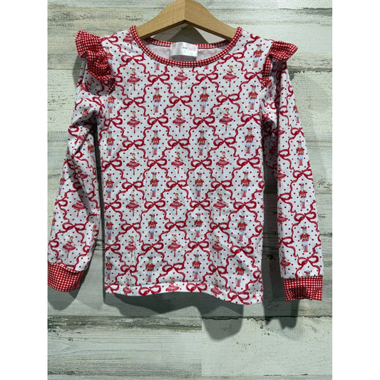 Cecil and Lou Shirt Girls 6 Red Nutcracker Ballerina Ruffle Holiday EUC0