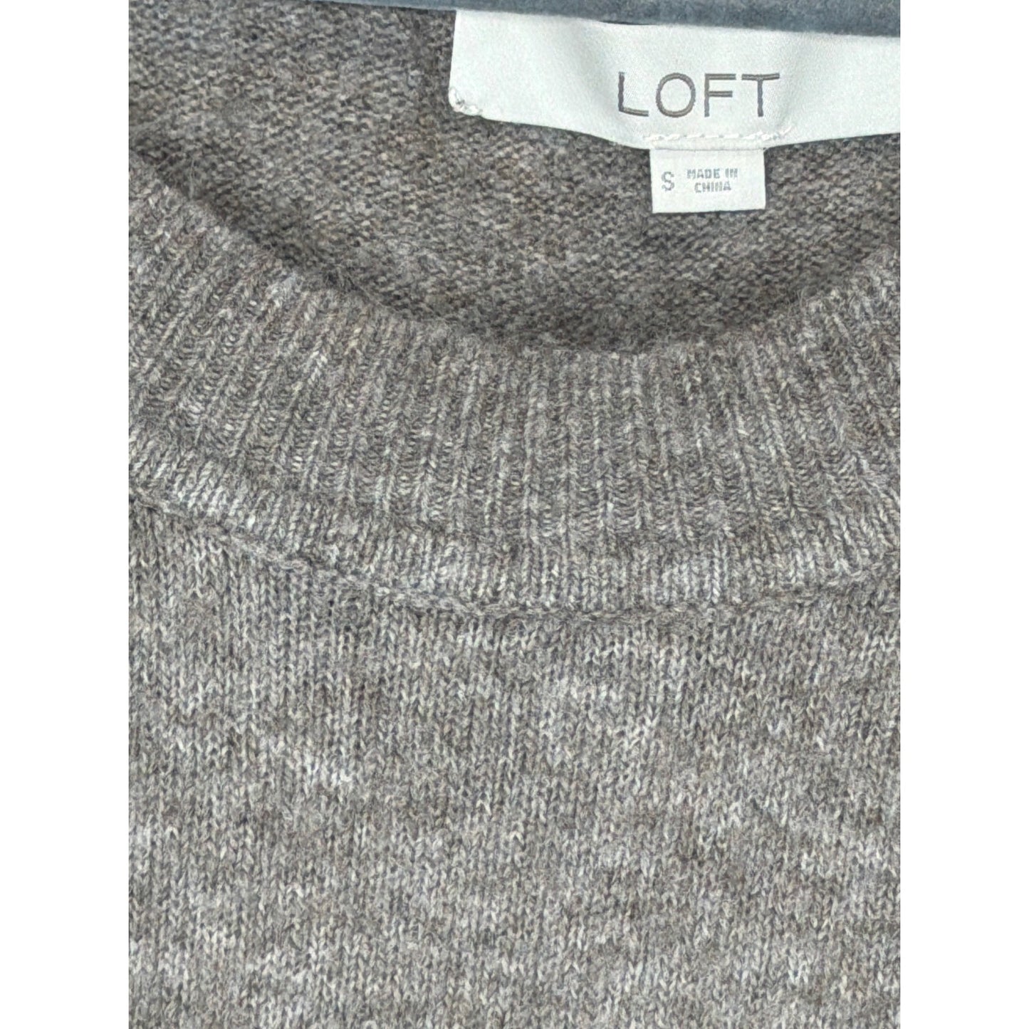 Loft Pearl Sleeve Sweater Women Small Brown Knit Scoop Neck EUC1