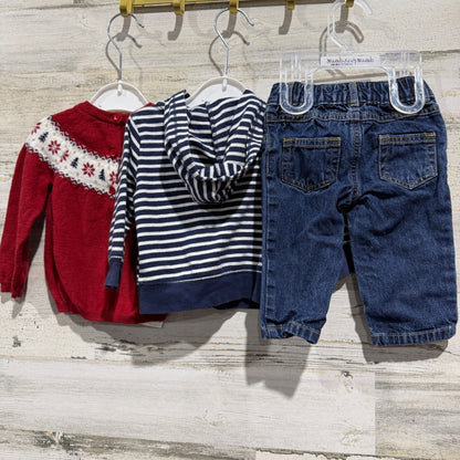 Mayoral Carter's Outfit Set Boys 6M Red Navy Fair Isle Stripe Winter4