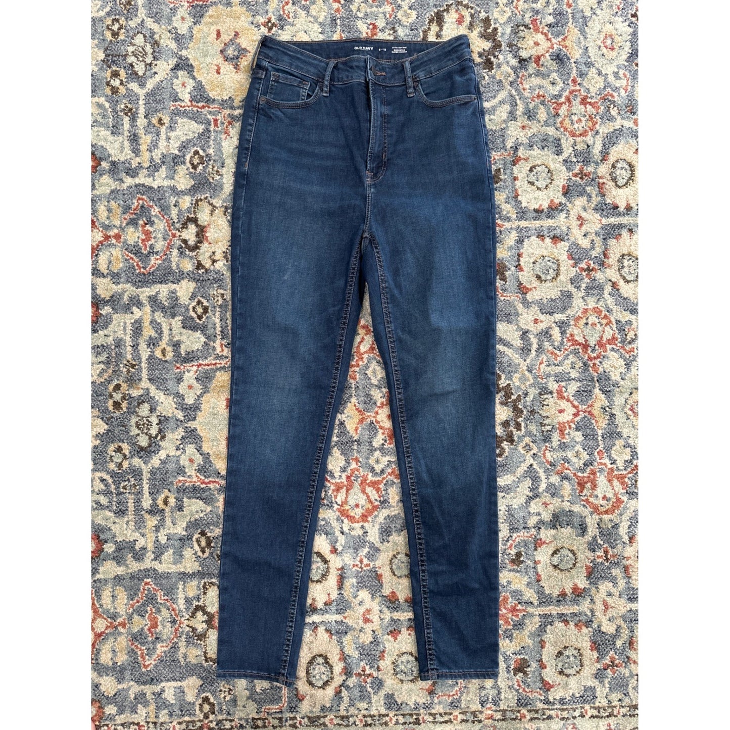 Old Navy Rockstar Super Skinny Jeans Women 8-12 Dark Blue High Rise Fits You4