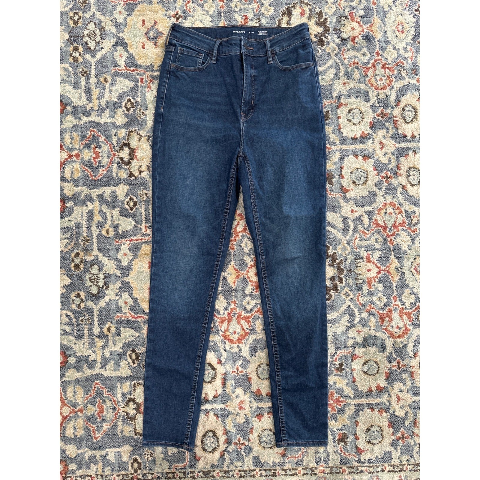 Old Navy Rockstar Super Skinny Jeans Women 8-12 Dark Blue High Rise Fits You4