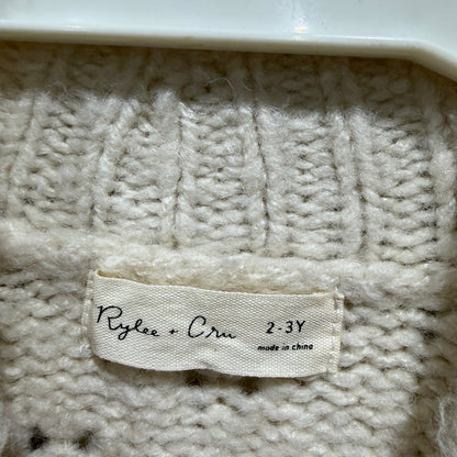 Rylee + Cru Pointelle Knit Cardigan Girls 2-3Y Ivory Wool Blend Boho EUC2