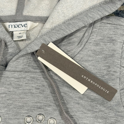 Maeve Anthropologie Hoodie Women XS Gray Grommet Heart Puff Sleeve Coquette NWT2