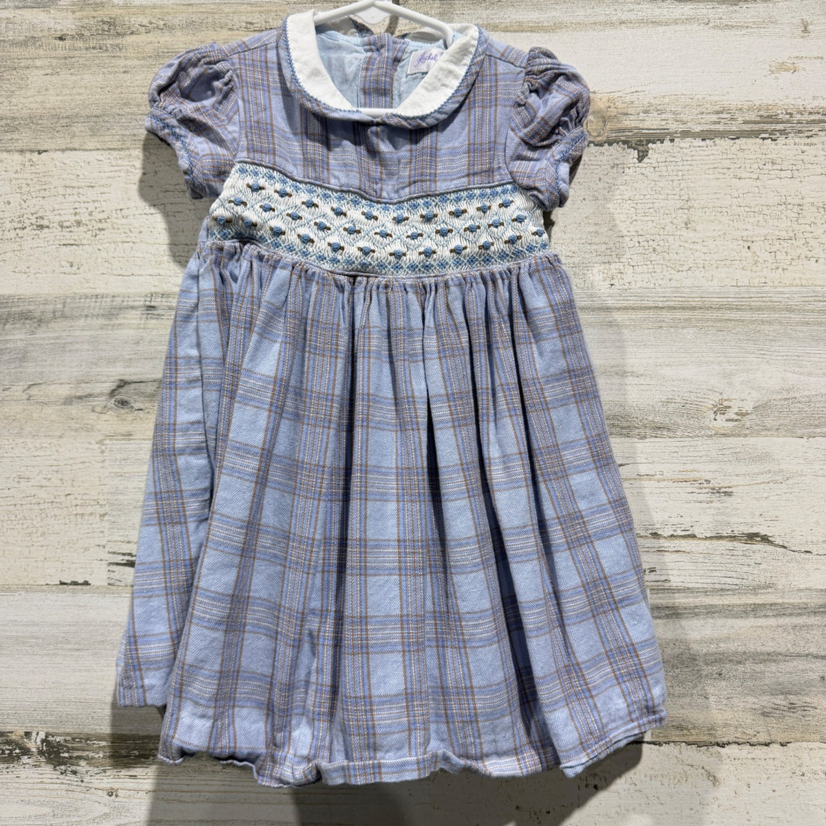 Rachel Riley Smocked Plaid Dress Girls 2Y Blue Cotton Classic British EUC0