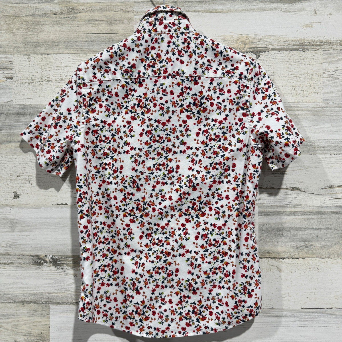 RVCA Floral Button Down Shirt Boys Small White Cotton Blend Casual Summer EUC3