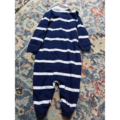 Polo Ralph Lauren Rugby Romper Boys 9M Navy White Striped Preppy EUC3