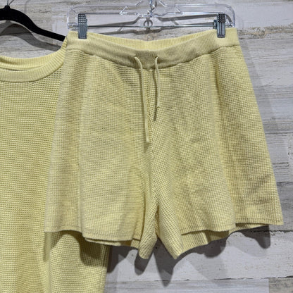 Waffle Knit Short Set Women XL Yellow Viscose Blend Casual Loungewear2