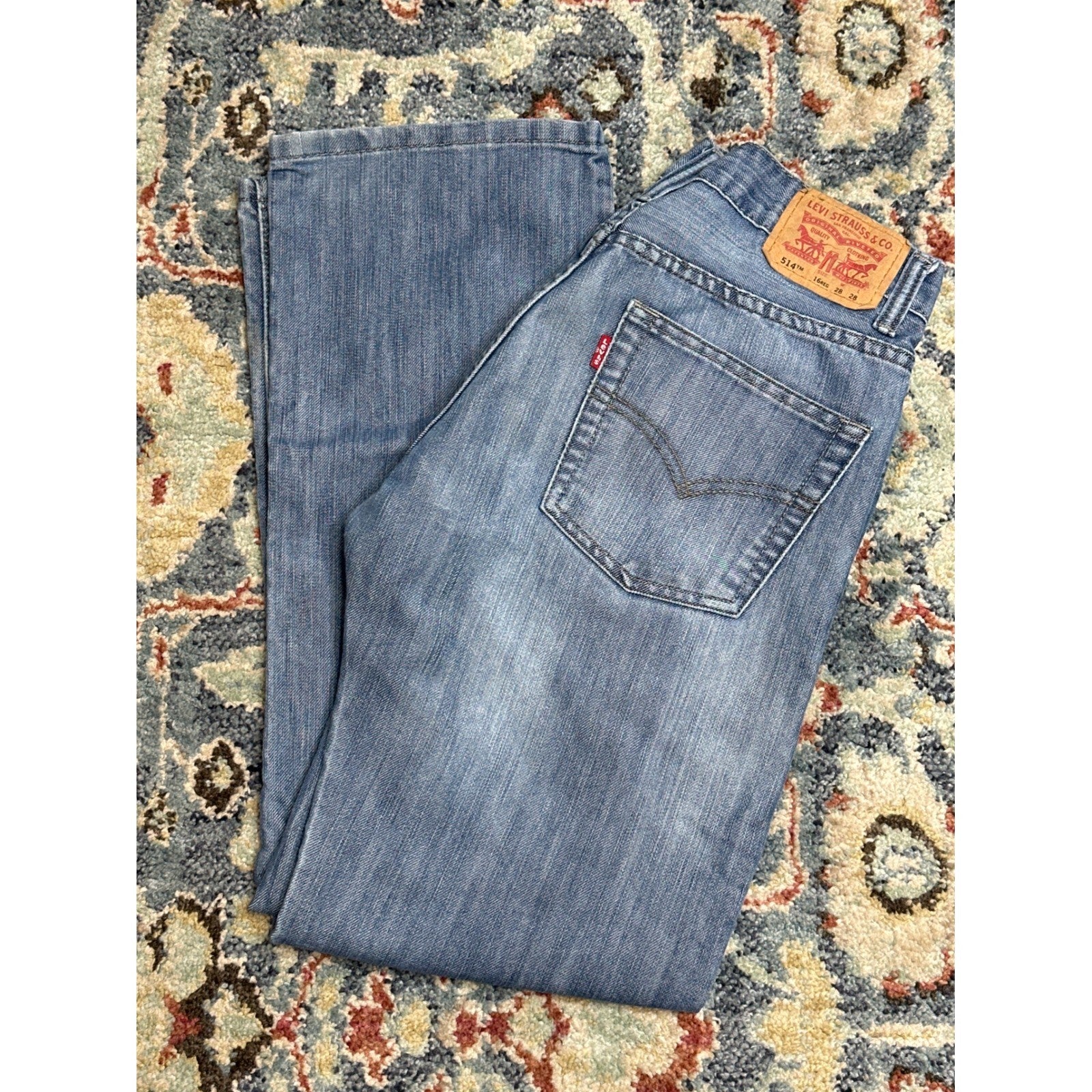 Levi's 514 Straight Jeans Boys 16 Regular Blue Medium Wash Denim EUC0