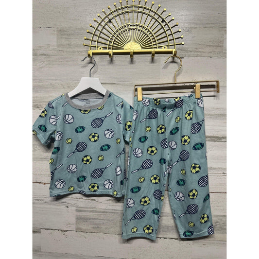 Carter's Pajama Set Boys 4T Sage Green Sports Print EUC0
