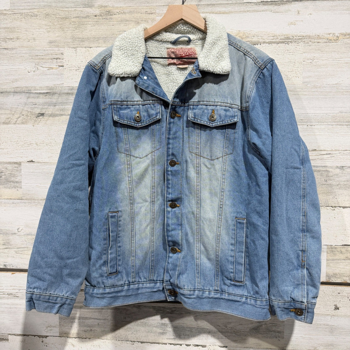 Brooklyn Cloth Sherpa Lined Denim Jacket Men L Blue Cotton Trucker Classic EUC0