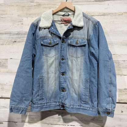 Brooklyn Cloth Sherpa Lined Denim Jacket Men L Blue Cotton Trucker Classic EUC0
