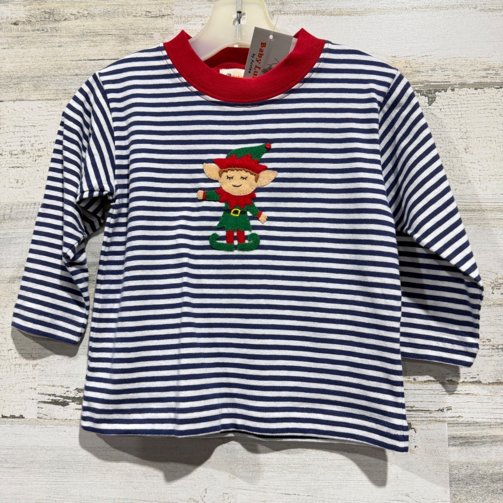 Baby Luigi Elf Shirt Boys 18M Navy White Stripe Christmas Holiday NWT0