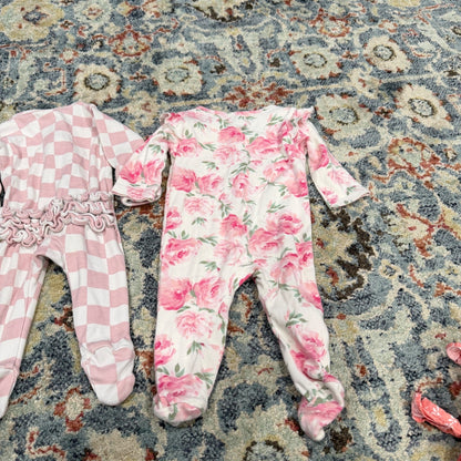 SIIX Cotton On Baby Organic Cotton Bundle Girls 0-3M Pink Floral Check EUC7