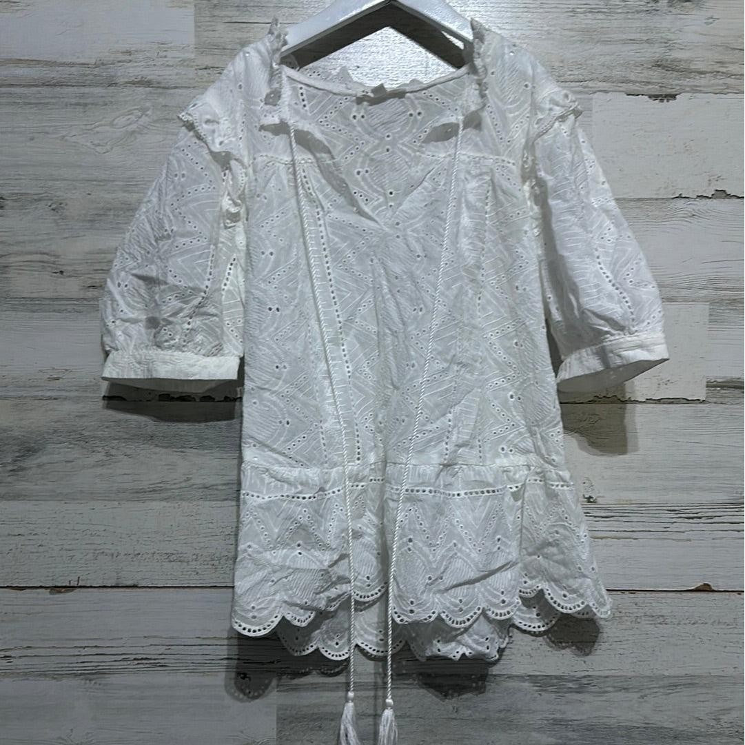 By The River Eyelet Lace Top Women Small White Boho Ruffle Scallop EUC0