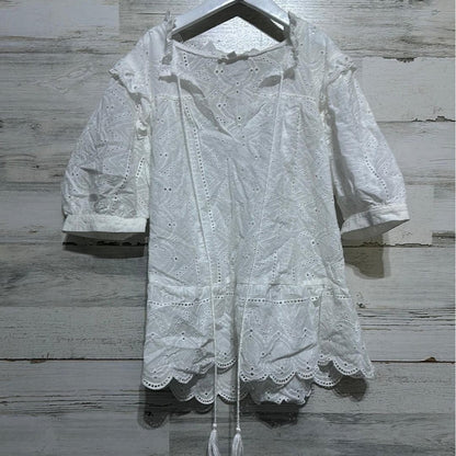 By The River Eyelet Lace Top Women Small White Boho Ruffle Scallop EUC0