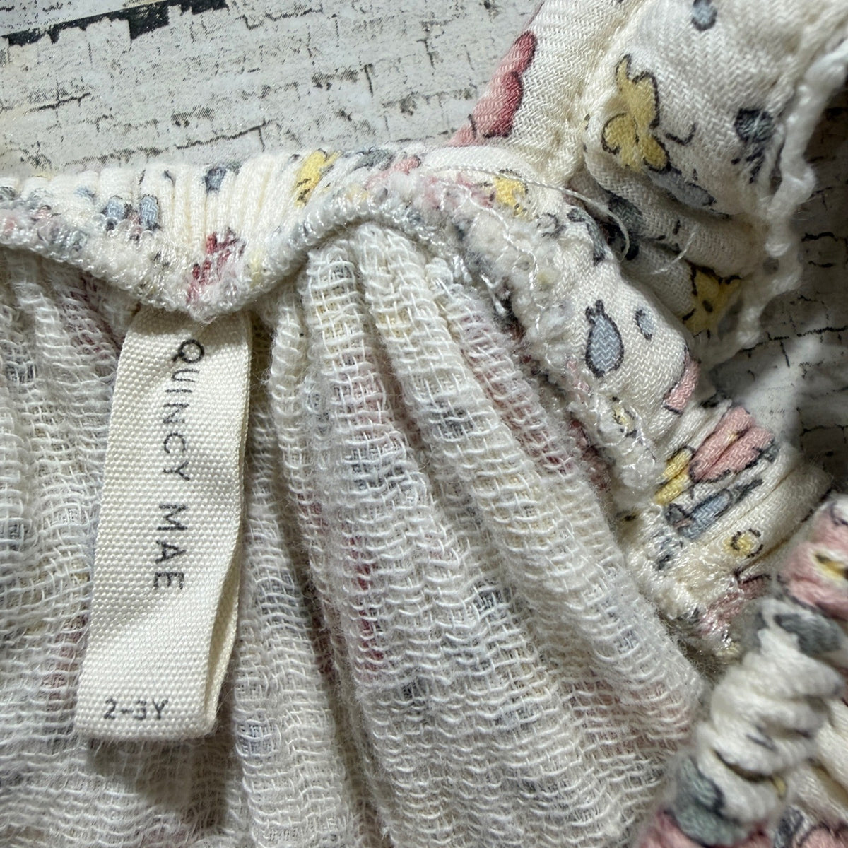 Quincy Mae Ruffle Dress Girls 2-3Y Cream Floral Organic Cotton Boho EUC2