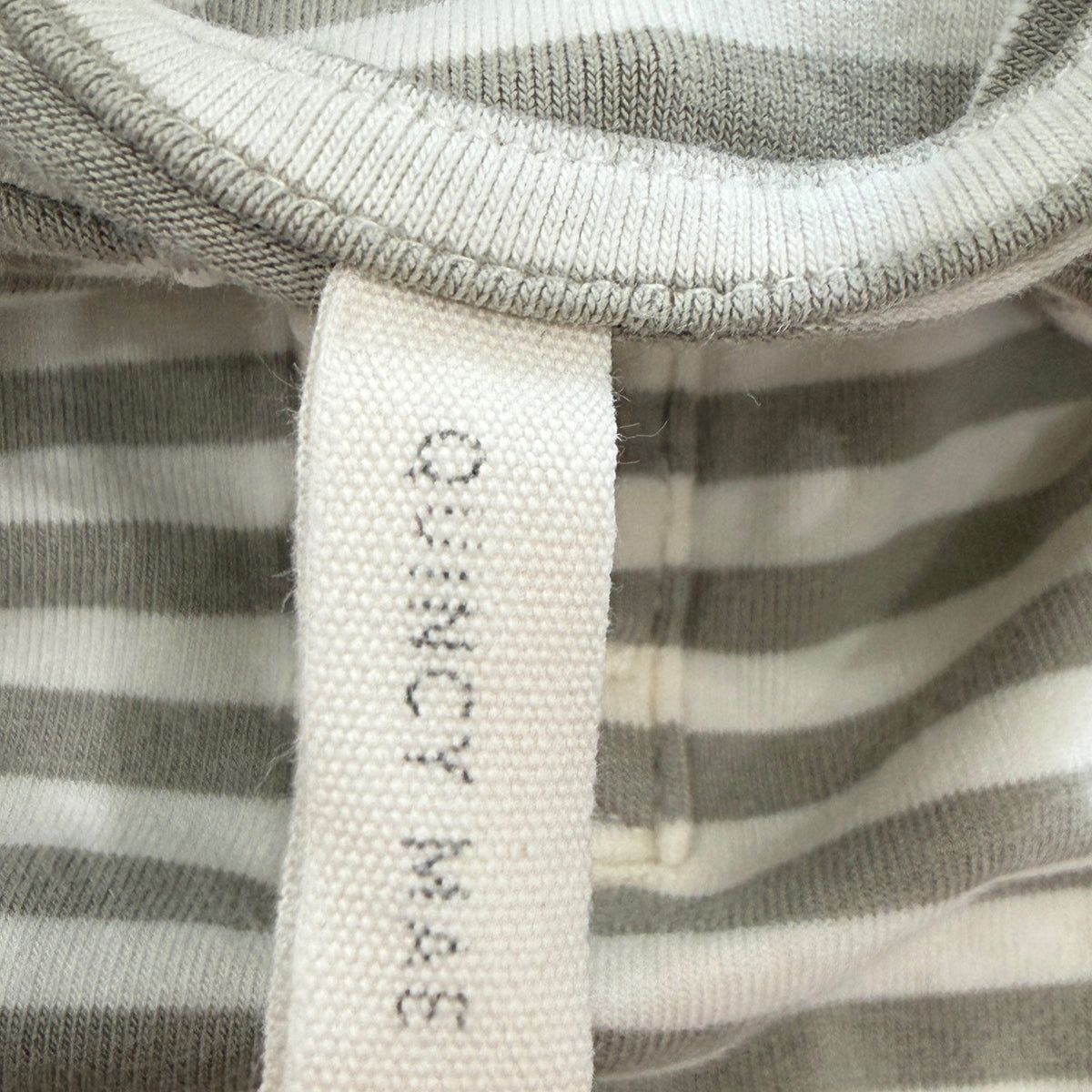 Quincy Mae Romper Baby 0-3M Gray White Striped Organic Cotton Minimalist *Flawed2