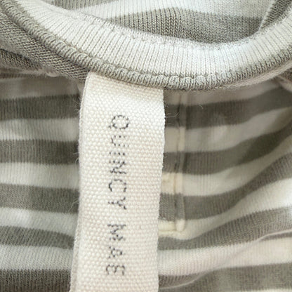 Quincy Mae Romper Baby 0-3M Gray White Striped Organic Cotton Minimalist *Flawed2