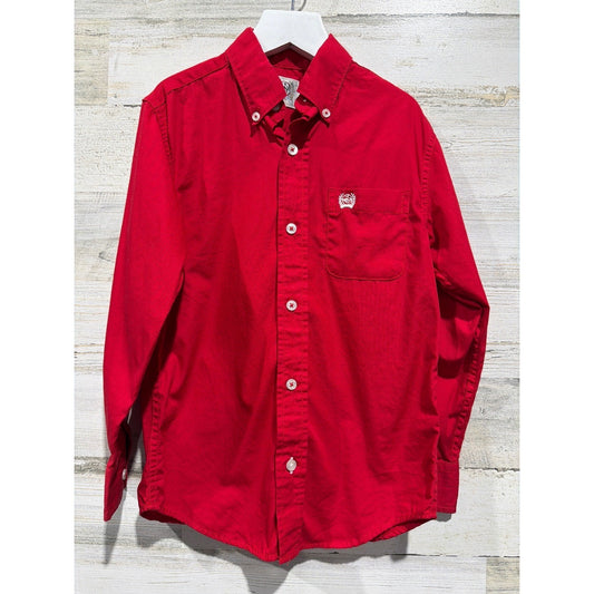Cinch Button Down Shirt Boys XS 4-5 Red Long Sleeve Western Rodeo EUC0