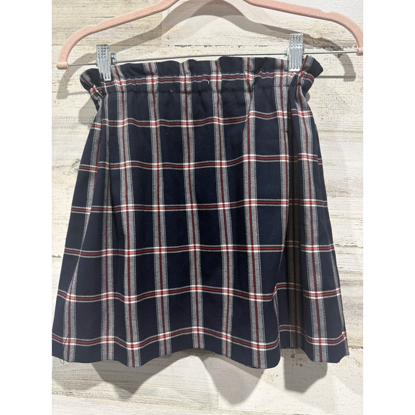 Zara Plaid Skirt Girls 11-12 Navy Blue Tartan Paperbag Waist Preppy EUC2