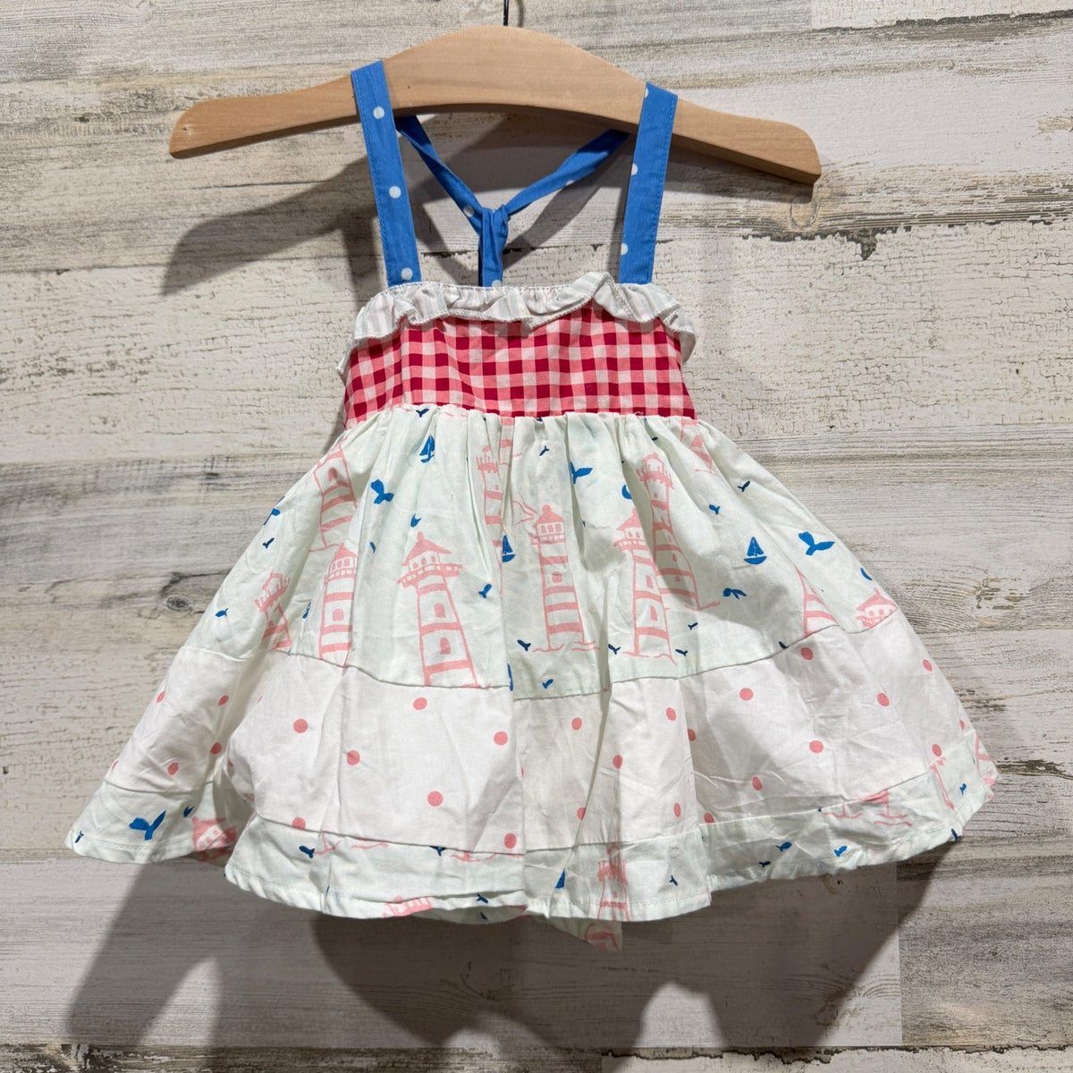 SweetHoney Lighthouse Nautical Dress Girls 12M Cotton Summer Boutique EUC0