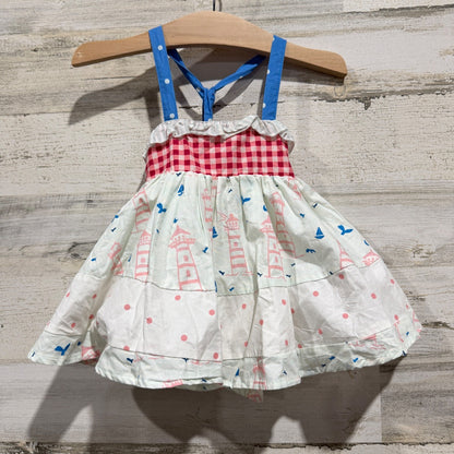 SweetHoney Lighthouse Nautical Dress Girls 12M Cotton Summer Boutique EUC0