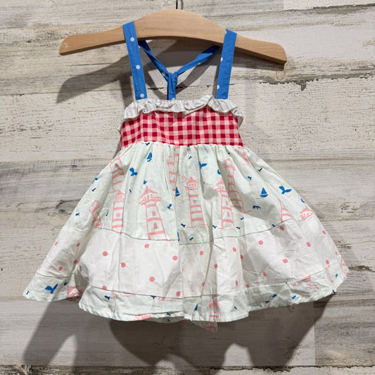 SweetHoney Lighthouse Nautical Dress Girls 12M Cotton Summer Boutique EUC0
