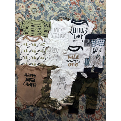Rae Dunn Baby Gap Boys 0-3M Green Brown Camo Camping 12pc Bundle Gorpcore GUC0
