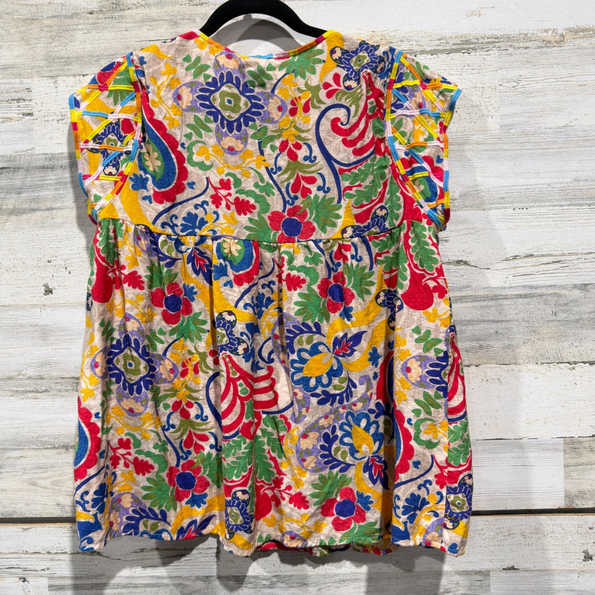 Savanna Jane Floral Paisley Top Women Size Medium Rayon Boho Colorful EUC3