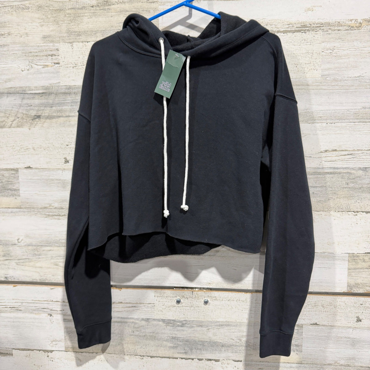 Wild Fable Crop Hoodie Sweatshirt Women XXL Black Cotton Blend Basic Modern NWT0