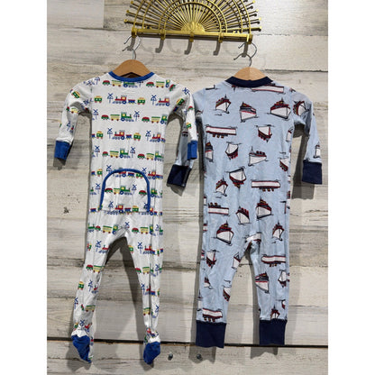 TBBC Hanna Andersson Cotton Sleepers Boys 18-24M Trains Boats Preppy EUC4
