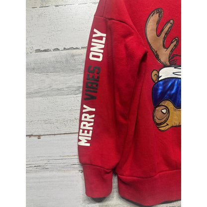 Holiday Time Sweatshirt Boys 8 Red Reindeer Merry Vibes Only EUC1