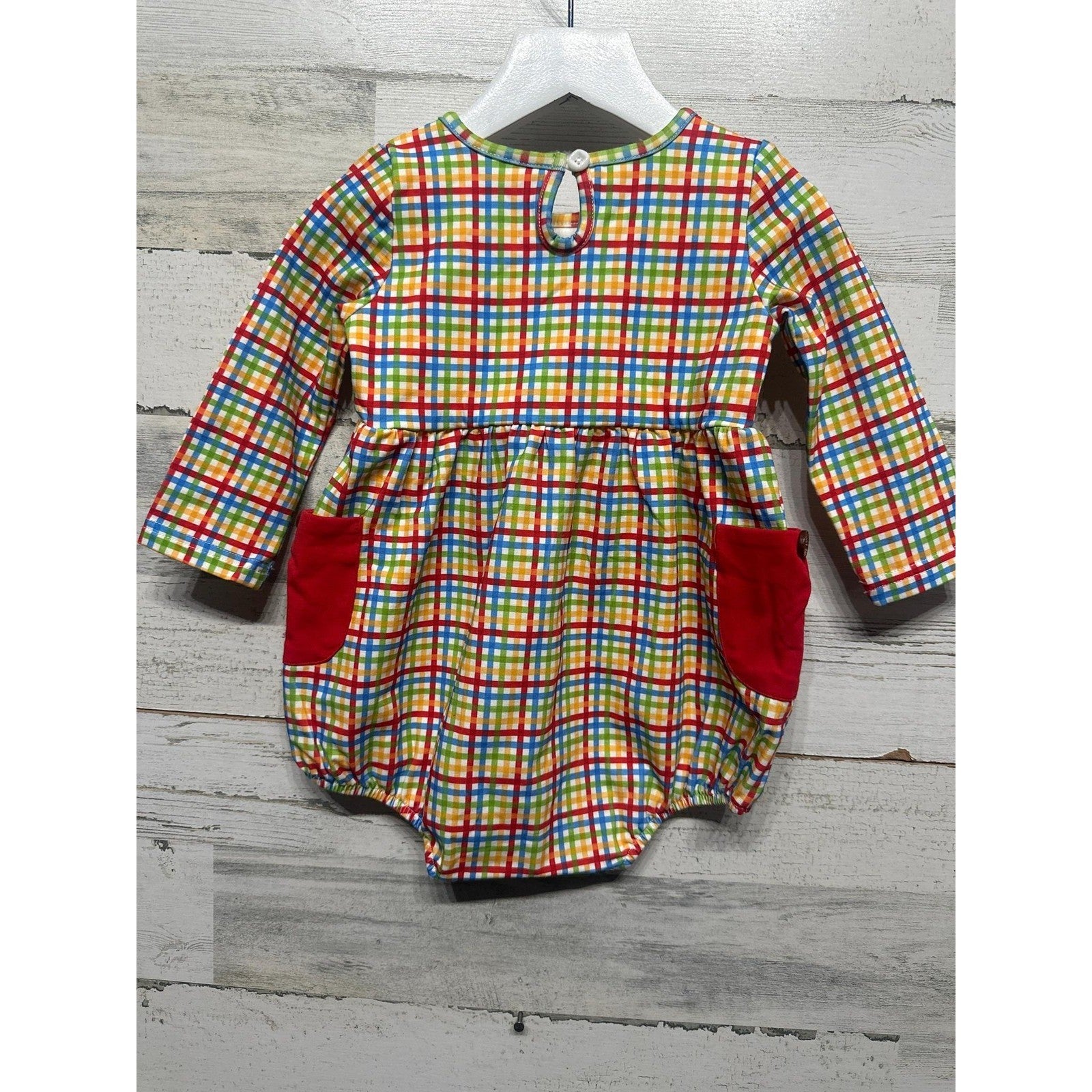 Swoon Baby Romper Girls 12M Rainbow Plaid Long Sleeve Bubble NWT1