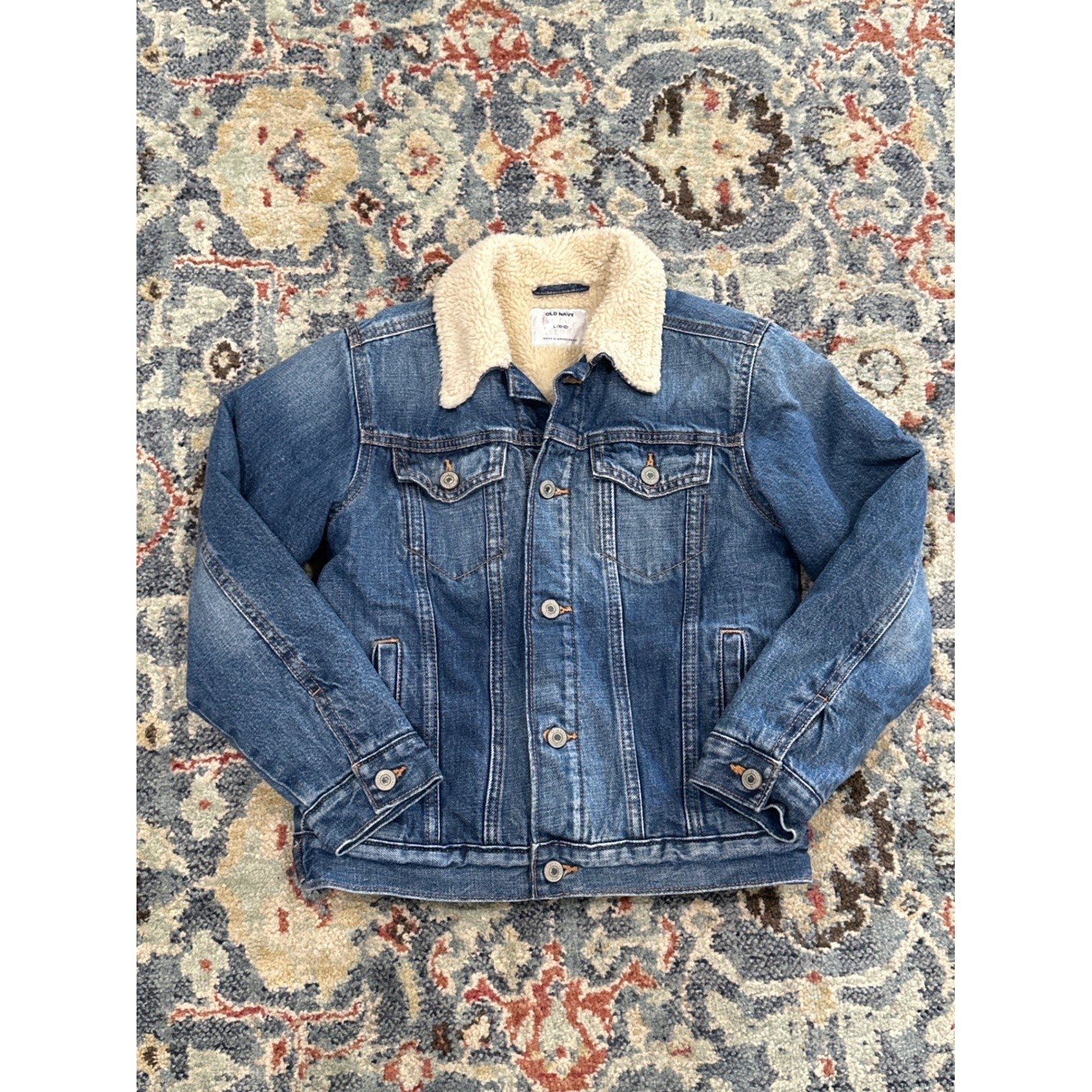 Old Navy Denim Jacket Boys 10/12 Blue Sherpa Lined Trucker GUC0
