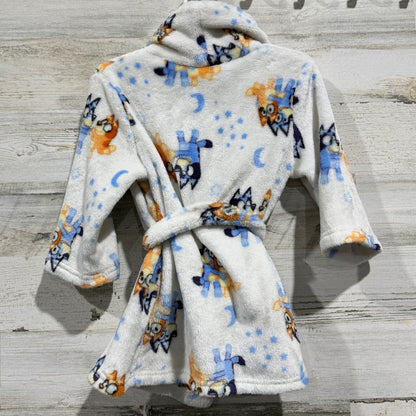 Bluey Bingo Fleece Robe Toddler 2T White Blue Polyester Character Loungewear EUC2