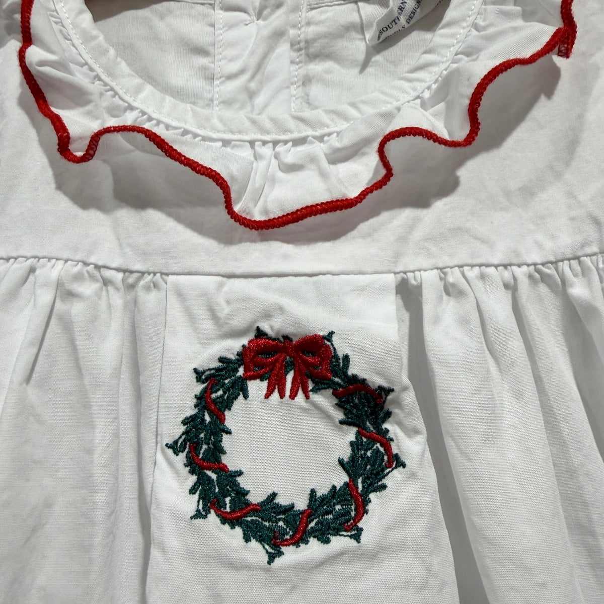 Southern Smocked Company Christmas Wreath Dress Girls 3T White Cotton Flawed*1