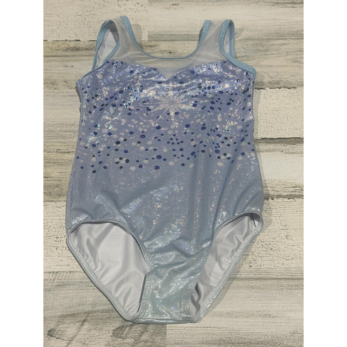 Leotard Girls 8/10 Blue Snowflake Glitter Shimmer EUC0
