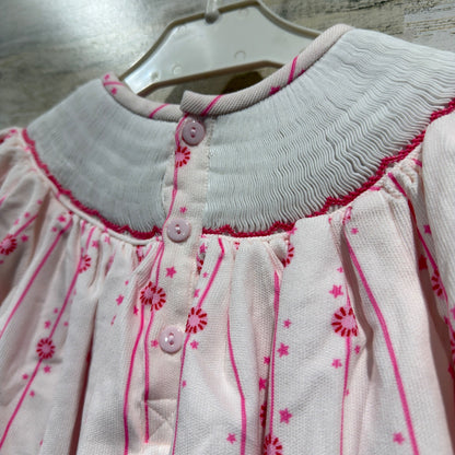 Poppy Kids Co Peppermint Smocked Bloomer Set Girls 3T Pink Cotton Holiday EUC9