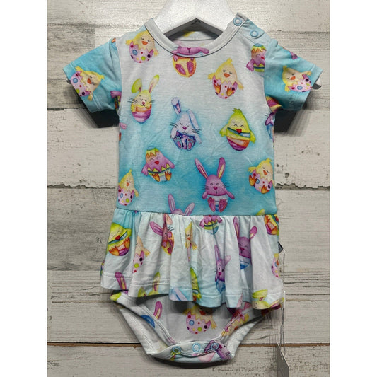 Birdie Bean Ruffled Romper Baby Girl 6-12M Blue Easter Bunny Chick NWT0
